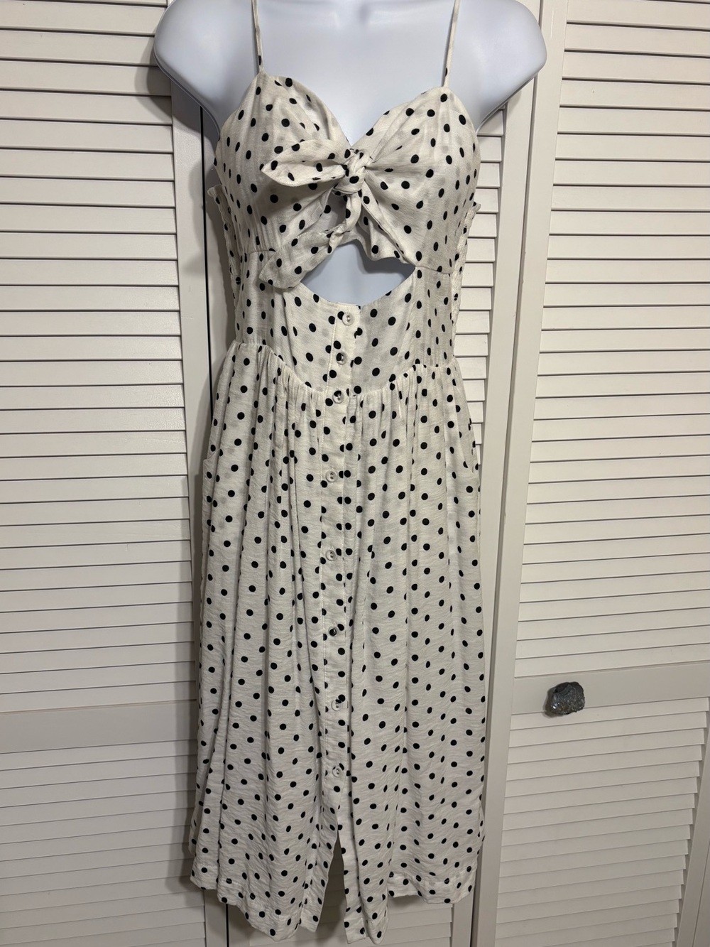 Xhilaration White and Black Polka Dot Tie-Front Midi Dress